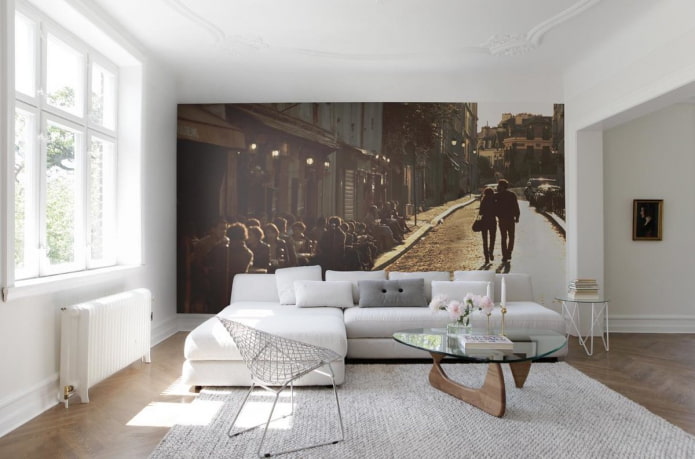 Papier peint photo blanc dans le salon