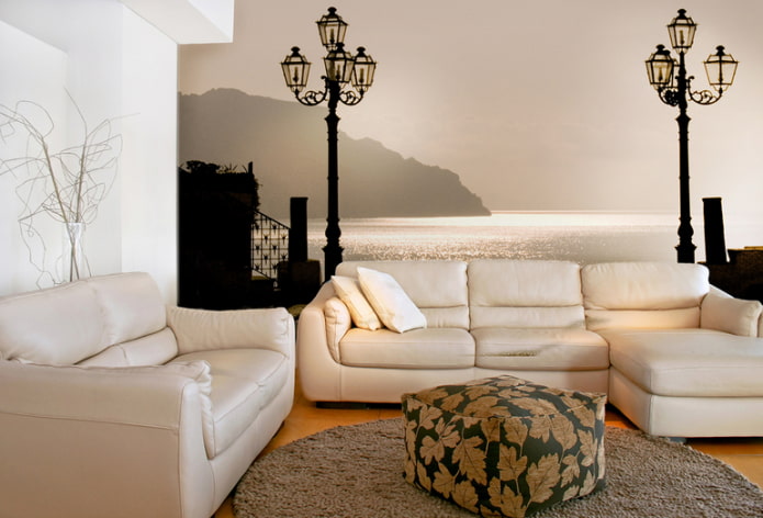 Papier peint photo dans un salon beige
