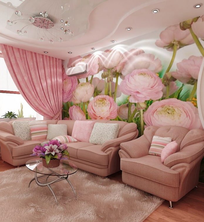 Papier peint photo dans le hall dans les tons roses