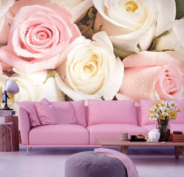 Papier peint photo dans le hall dans les tons roses