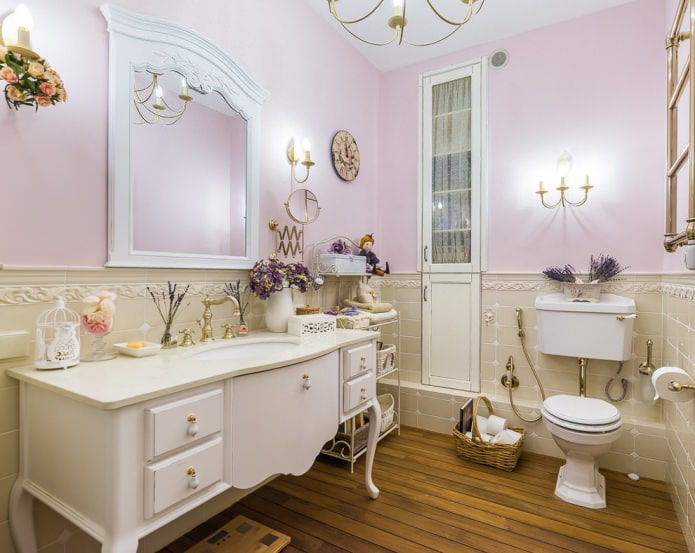 salle de bains dans les tons lavande et beige