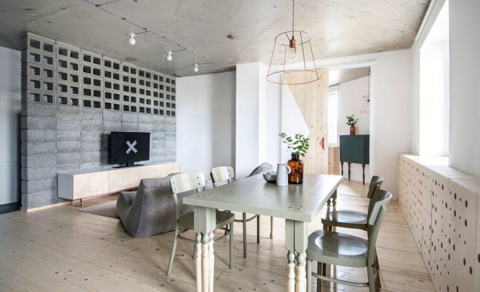 Murs blancs dans une chambre de style loft