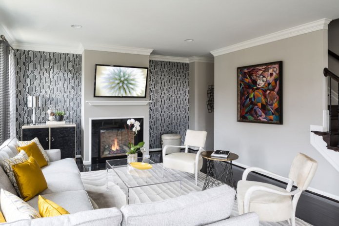 Niches avec papier peint dans le salon