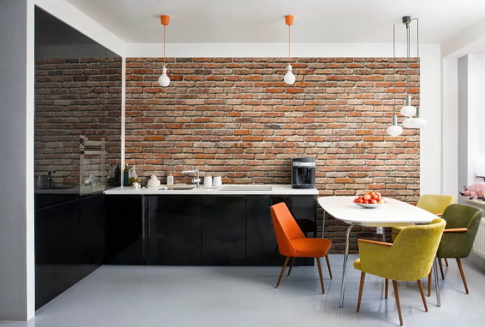 Papier peint brique 3D pour la cuisine