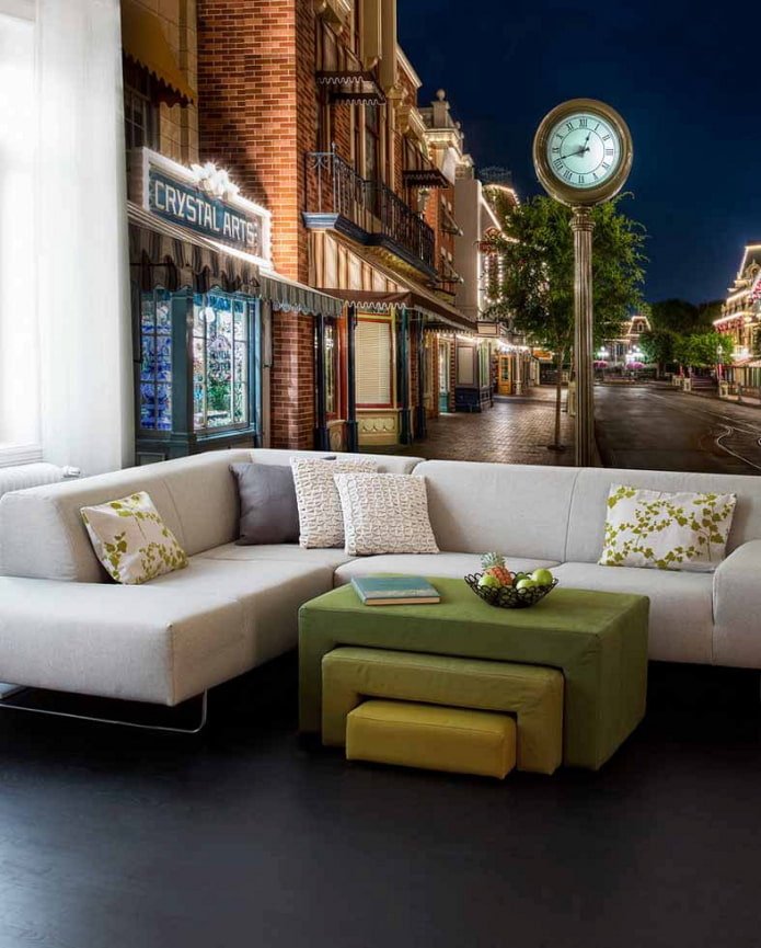 Fond d'écran 3D avec l'image de la ville dans le salon
