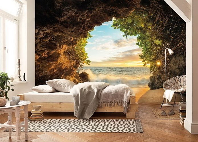 Fond d'écran 3D avec la nature dans la chambre