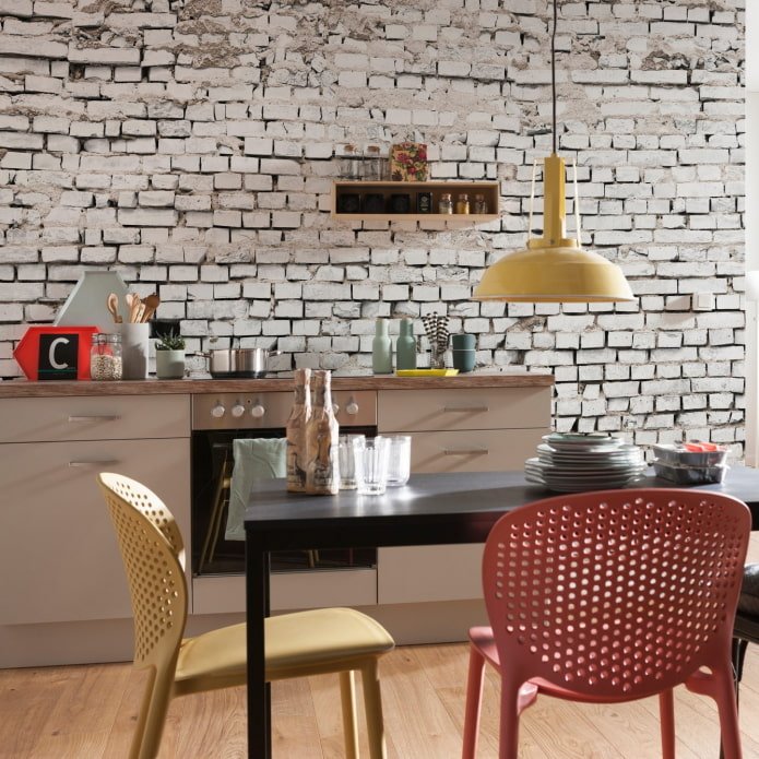 Papier peint brique 3D pour la cuisine