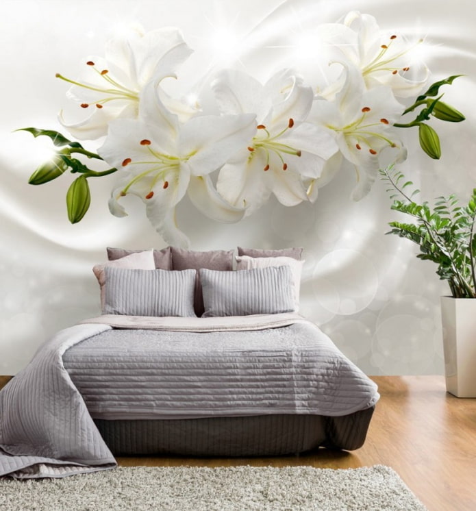 Papier peint 3D avec des fleurs dans la chambre