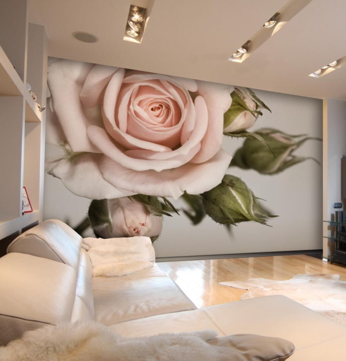 Papier peint 3D avec des fleurs dans l'intérieur du salon