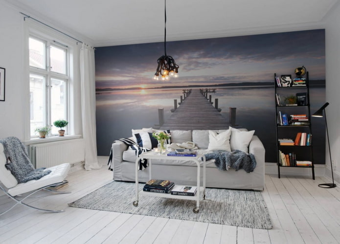 Fond d'écran 3D avec perspective dans l'intérieur du salon