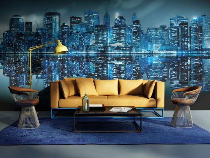Fond d'écran 3D avec l'image de la ville dans le salon