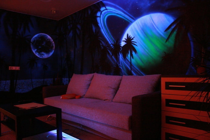 Papier peint 3D fluorescent à l'intérieur