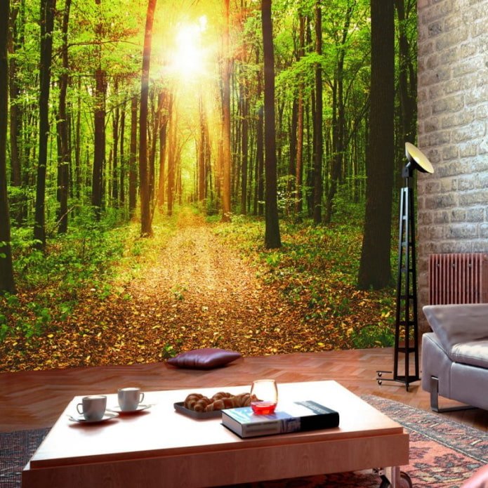 Fond d'écran 3D avec la nature dans la chambre