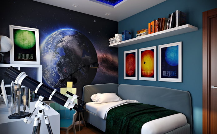 Papier peint 3D espace pour une chambre d'adolescent
