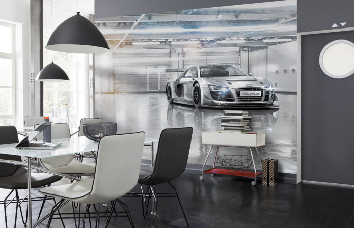 Papier peint photo 3D avec une voiture dans la salle à manger