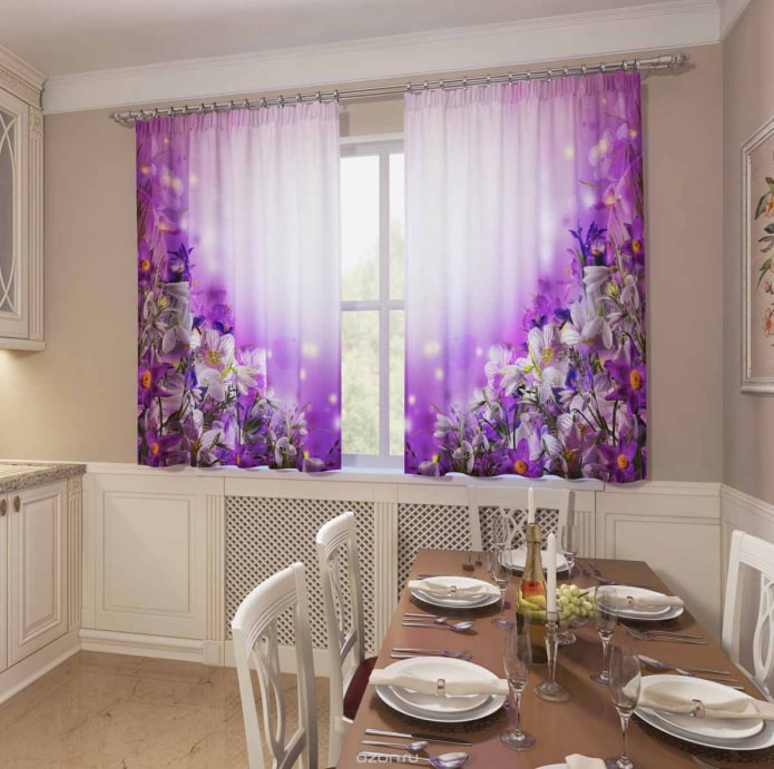 Rideaux courts 3D avec une image de fleurs