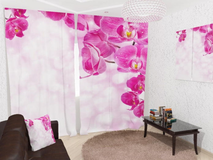 Rideaux 3D avec une image d'orchidée