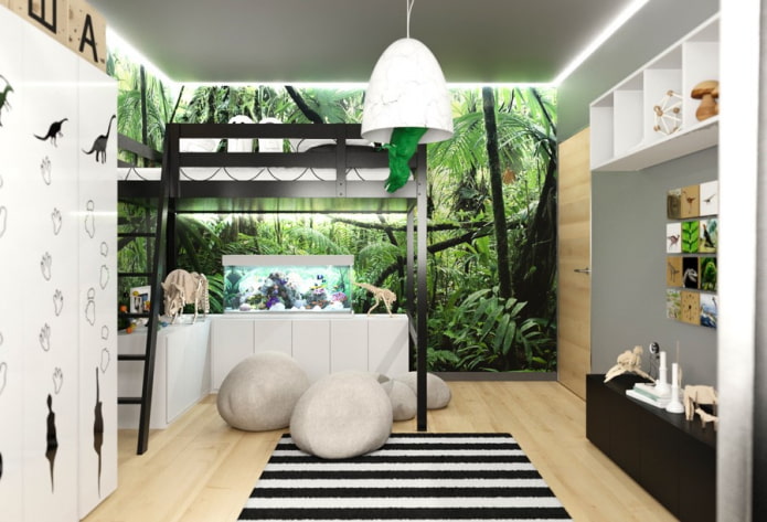 Intérieur de chambre d'enfant avec un aquarium