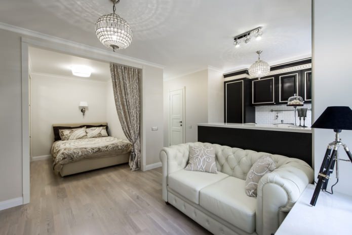Intérieur d'un petit appartement de style Art déco de 29 m².