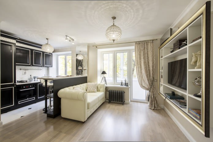 Intérieur d'un petit appartement de style Art déco de 29 m².