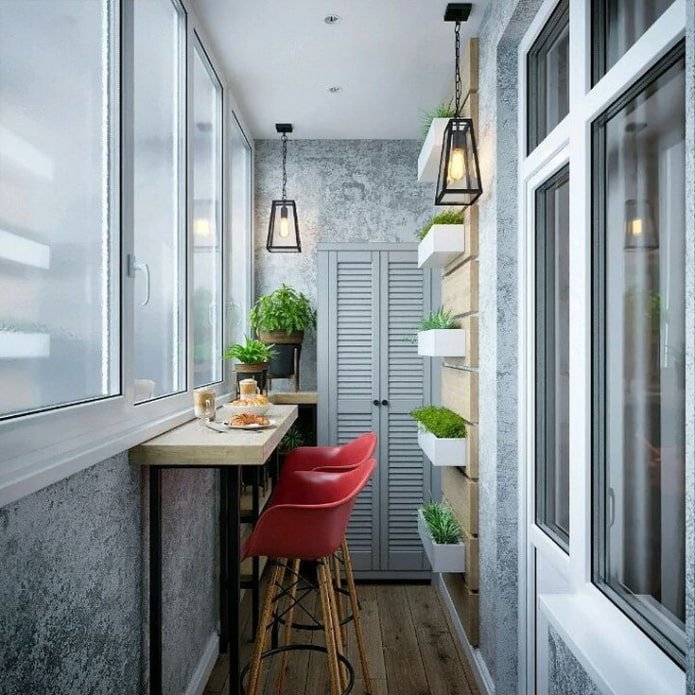 Balcon avec comptoir de bar de style loft
