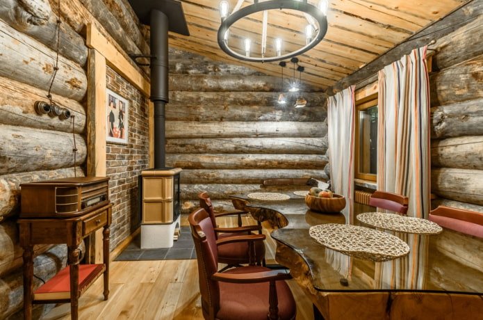 dressing room in a log bathhouse