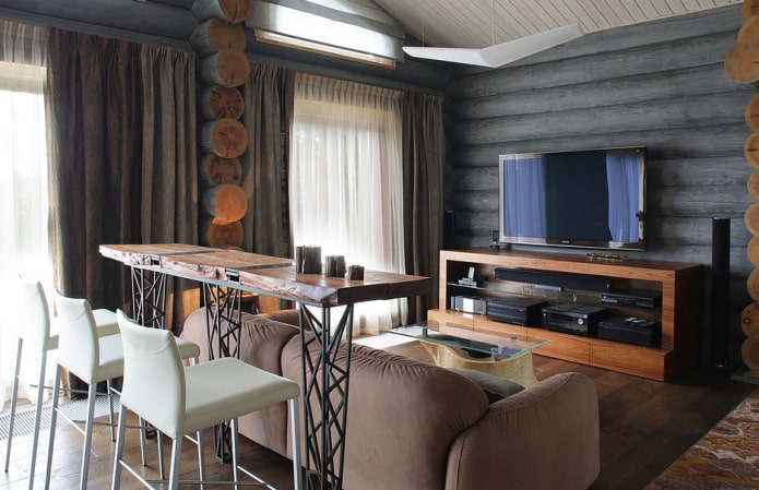 Comptoir de bar derrière le canapé à l'intérieur du hall