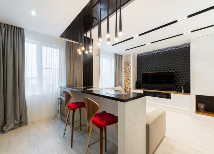 Comptoir de bar derrière le canapé à l'intérieur du hall