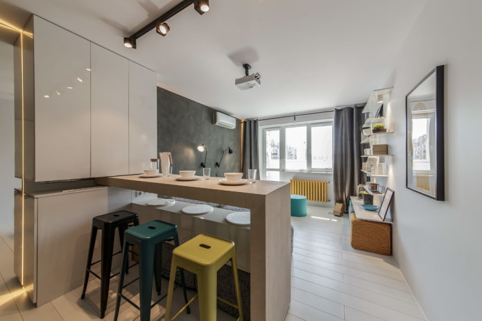 Comptoir de bar rétractable dans un salon
