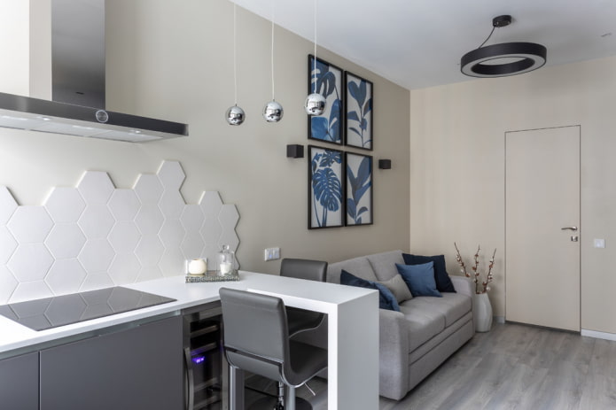Comptoir de bar d'angle dans le salon