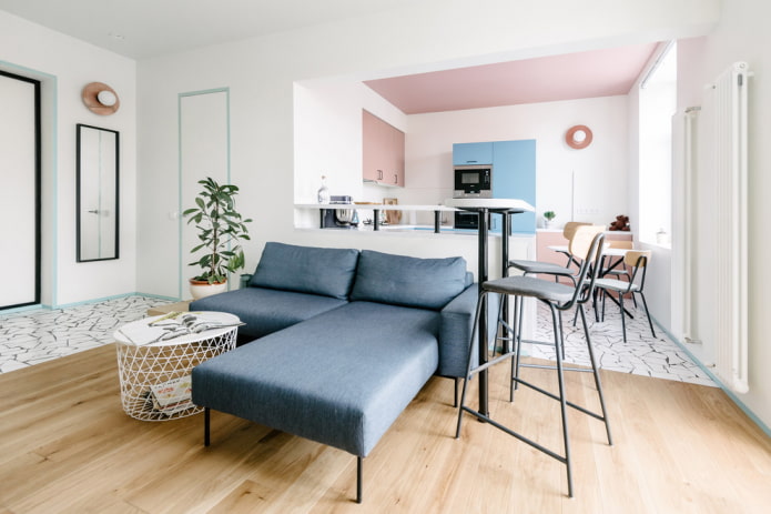 Comptoir de bar d'angle dans le salon