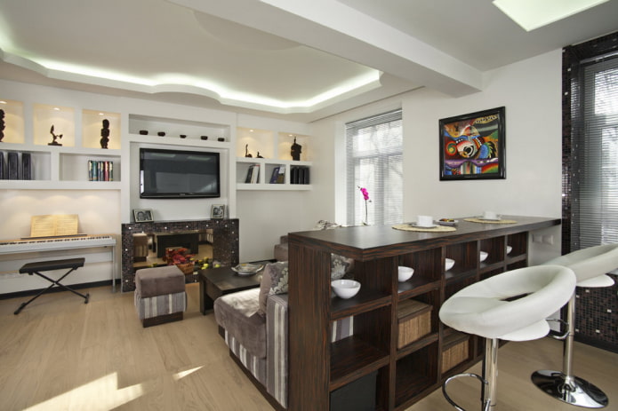 Comptoir de bar wengé dans le salon
