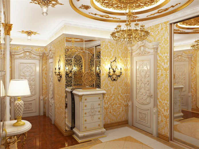 papier peint intissé blanc et or avec un grand motif floral