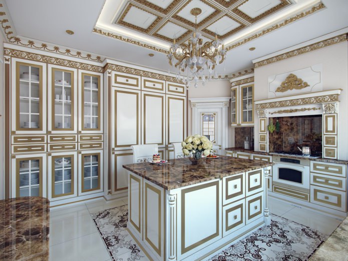 Cuisine blanche avec bordure dorée