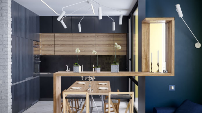 cuisine sombre avec bois