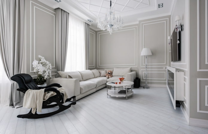 Décoration de salon dans les tons blancs