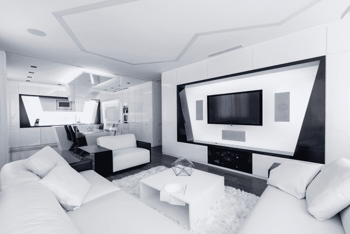 Salon blanc de style high-tech