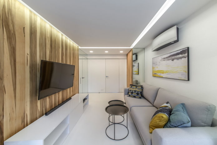 Design intérieur de salon dans les tons blancs
