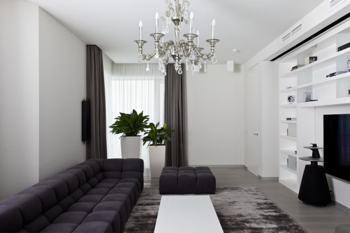 intérieur de salon dans des tons blancs et gris