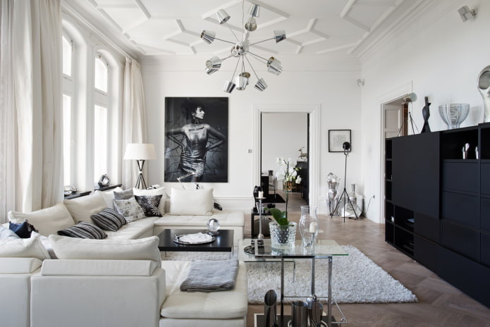 meubles de salon dans les tons blancs