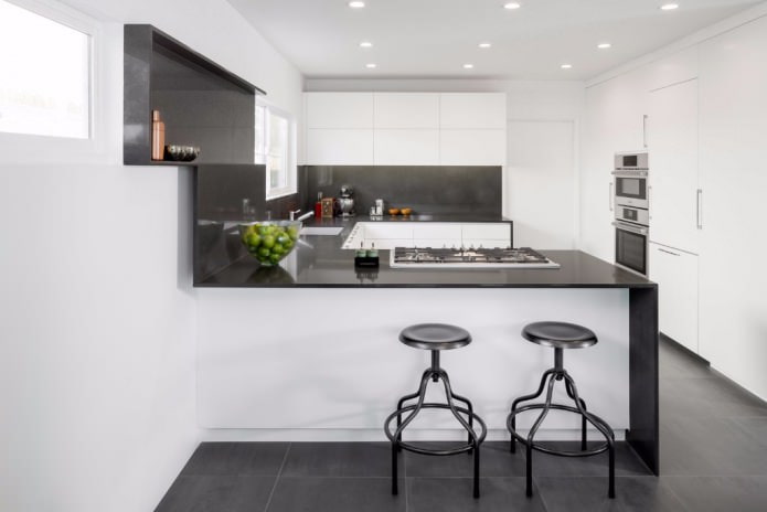 Cuisine noire et blanche en U