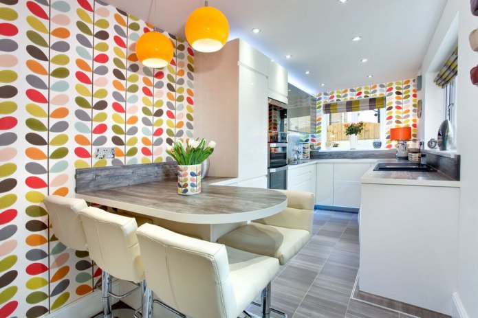 papier peint dans une cuisine blanche