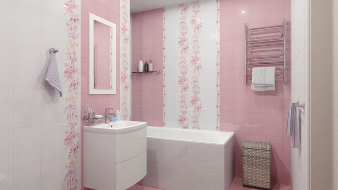 Carrelage blanc et rose dans la salle de bain