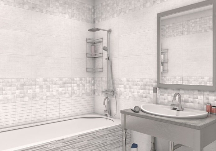 Carrelage blanc imitation bois dans la salle de bain