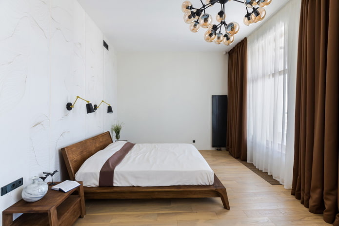 Intérieur de chambre dans les tons blancs et bruns