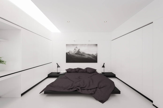 Intérieur de chambre blanche de style minimaliste