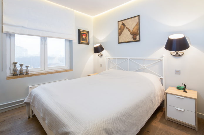 Éclairage d'une chambre à coucher dans les tons blancs