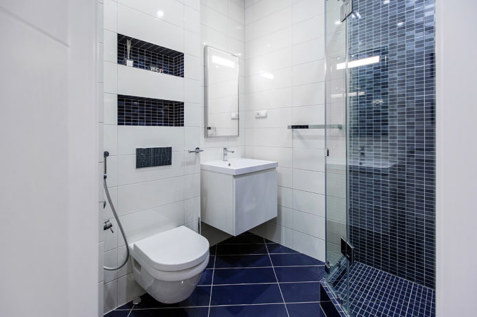 Intérieur de salle de bain blanc et bleu