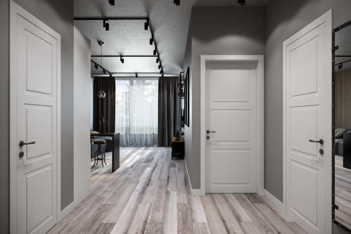 Portes blanches et stratifié gris