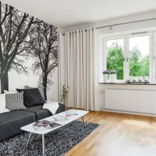 Papier peint blanc et noir et blanc dans le salon : 55 photos à l'intérieur-11